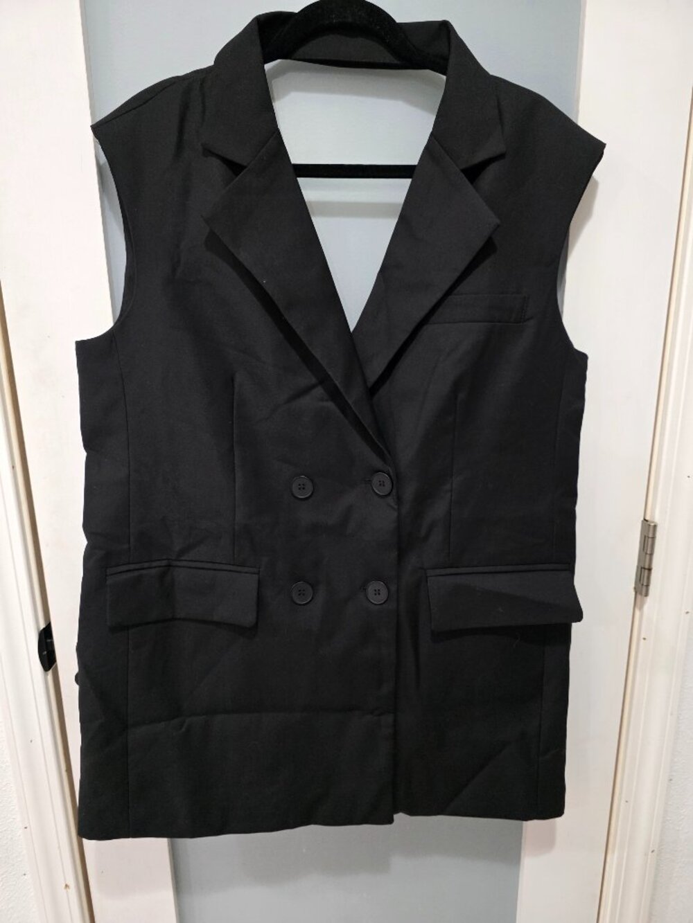 Black Sleeveless Blazer Dress – Double Breasted Formal Mini - Picture 1 of 9